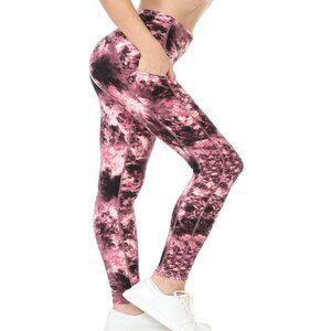 Women's Premium Detail Active Full-Length Leggings w/Pockets Pink Tie Dye S-XL